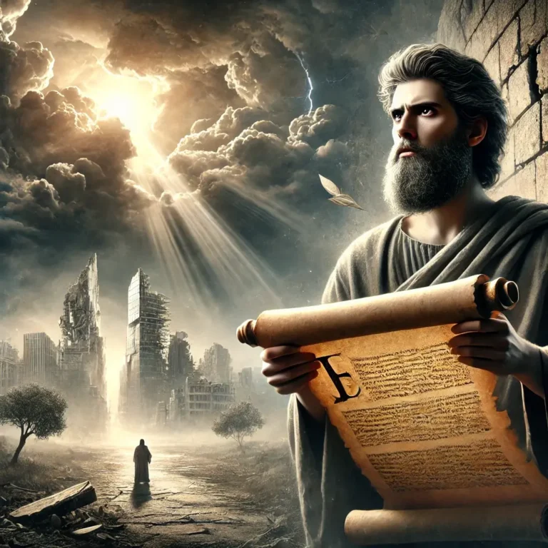 profeta Jeremias próximo a uma cidade em ruínas
