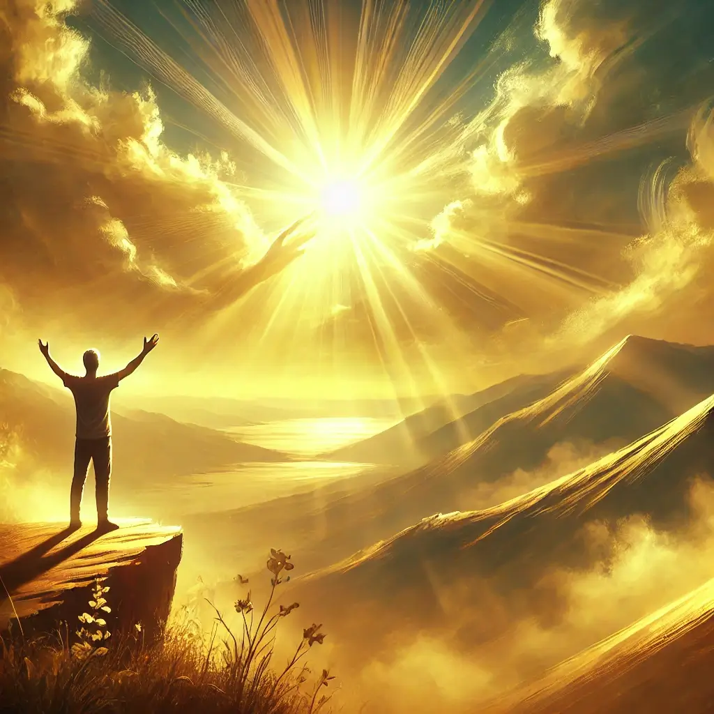 Pessoa em total entrega e amor a Deus, simbolizando fé, conexão espiritual e devoção