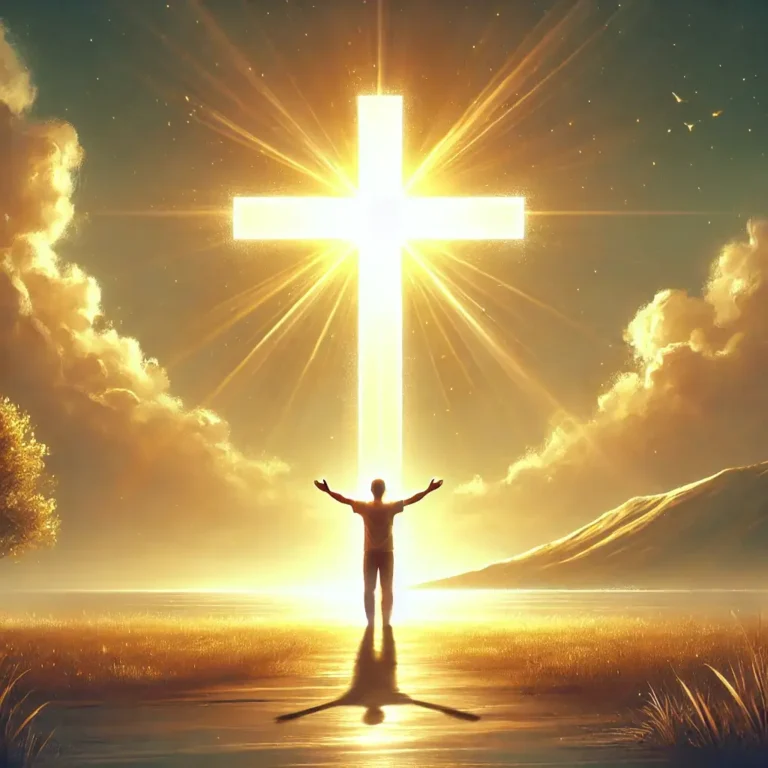 o perdão divino com uma pessoa diante de uma cruz
